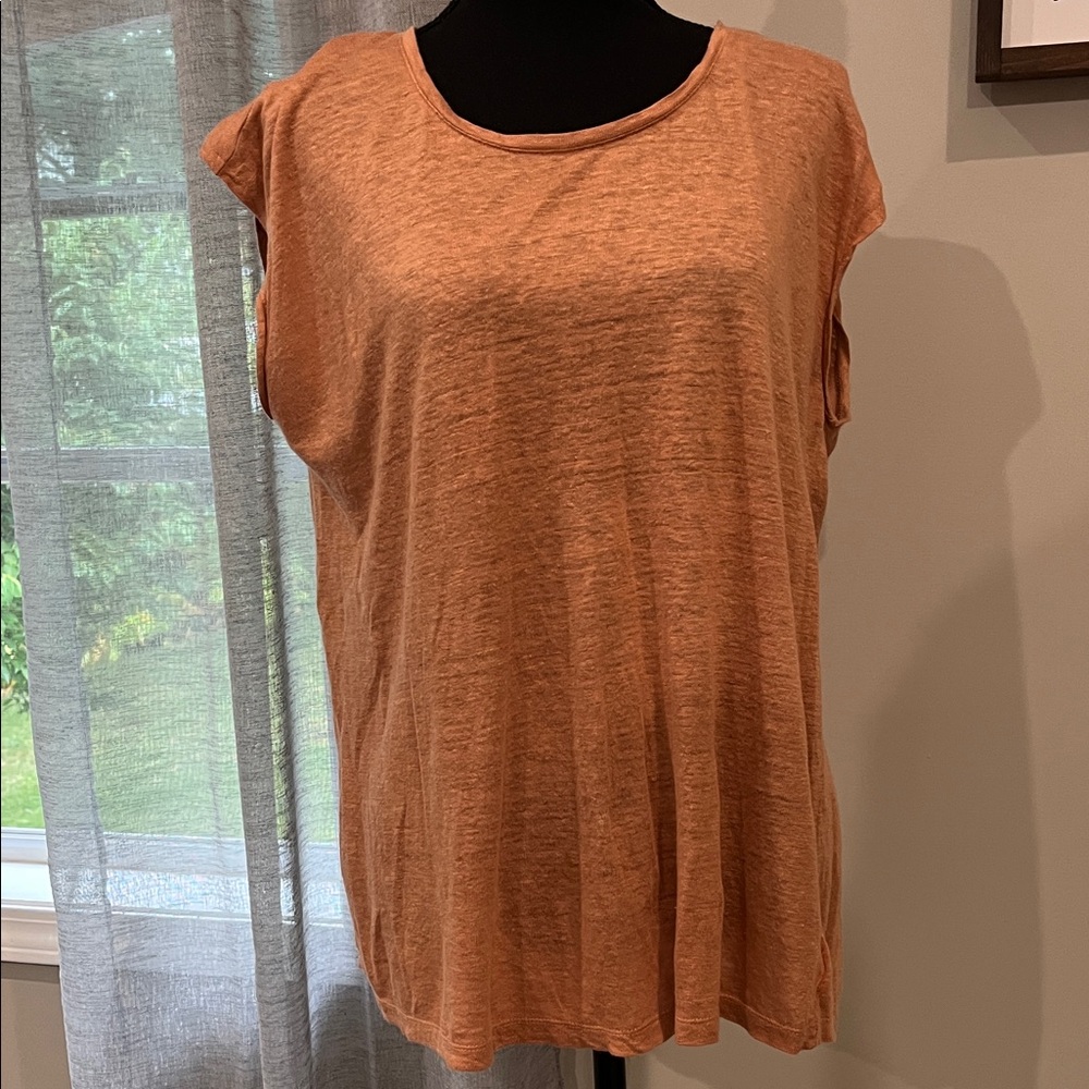 Tahari Women's LINEN blouse buttons in back cap sleeves